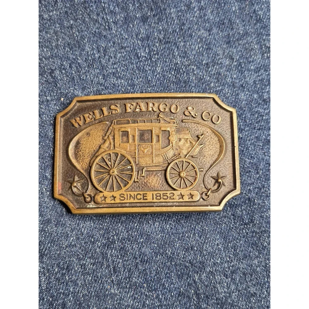 Wells Fargo 1973 Vintage Commemorative Brass Buckle - Rectangle